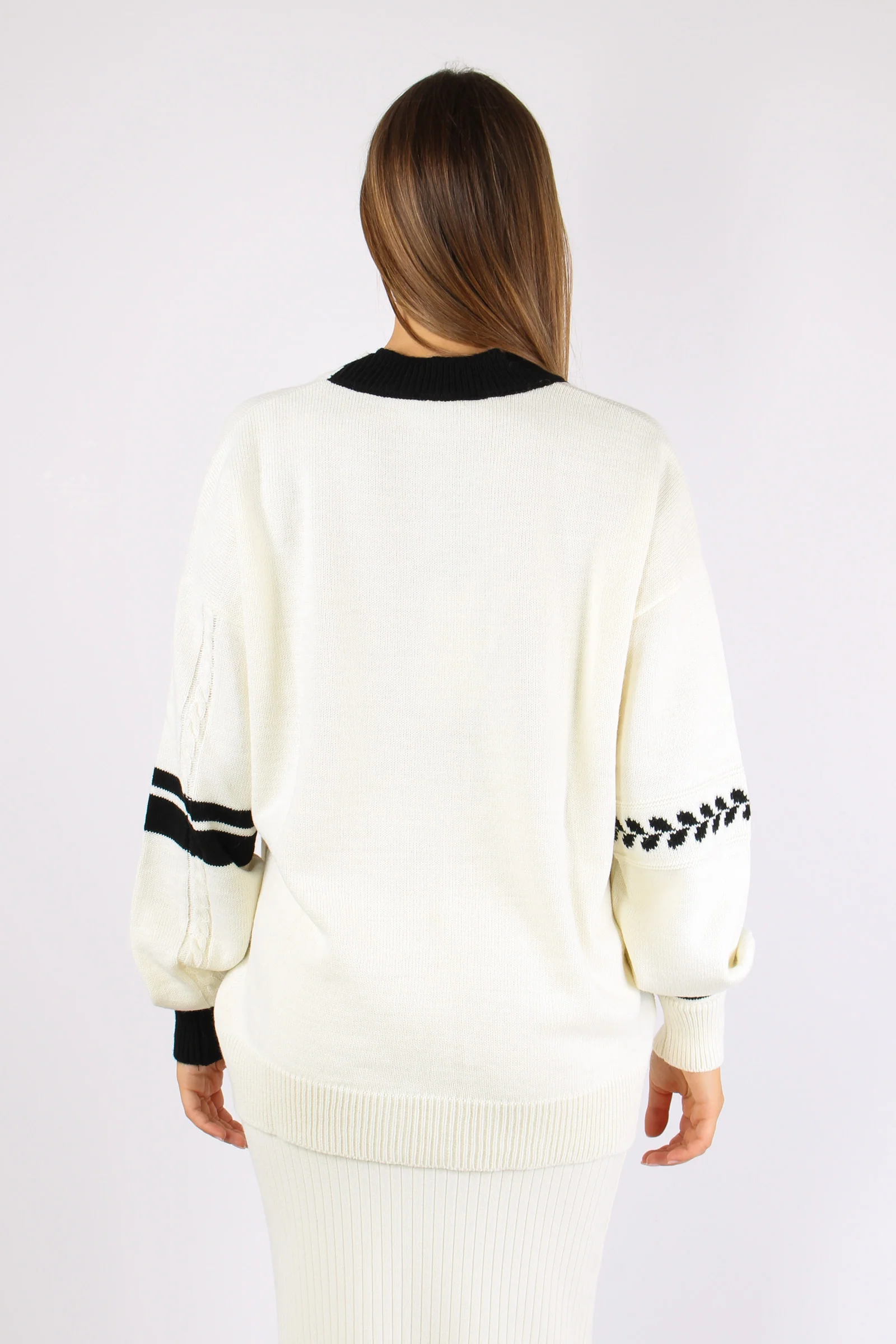 Cardigan College Bicolore Off White - immagine 7