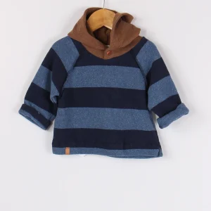 Maglia Righe Cappuccio Coccio Denim/avio