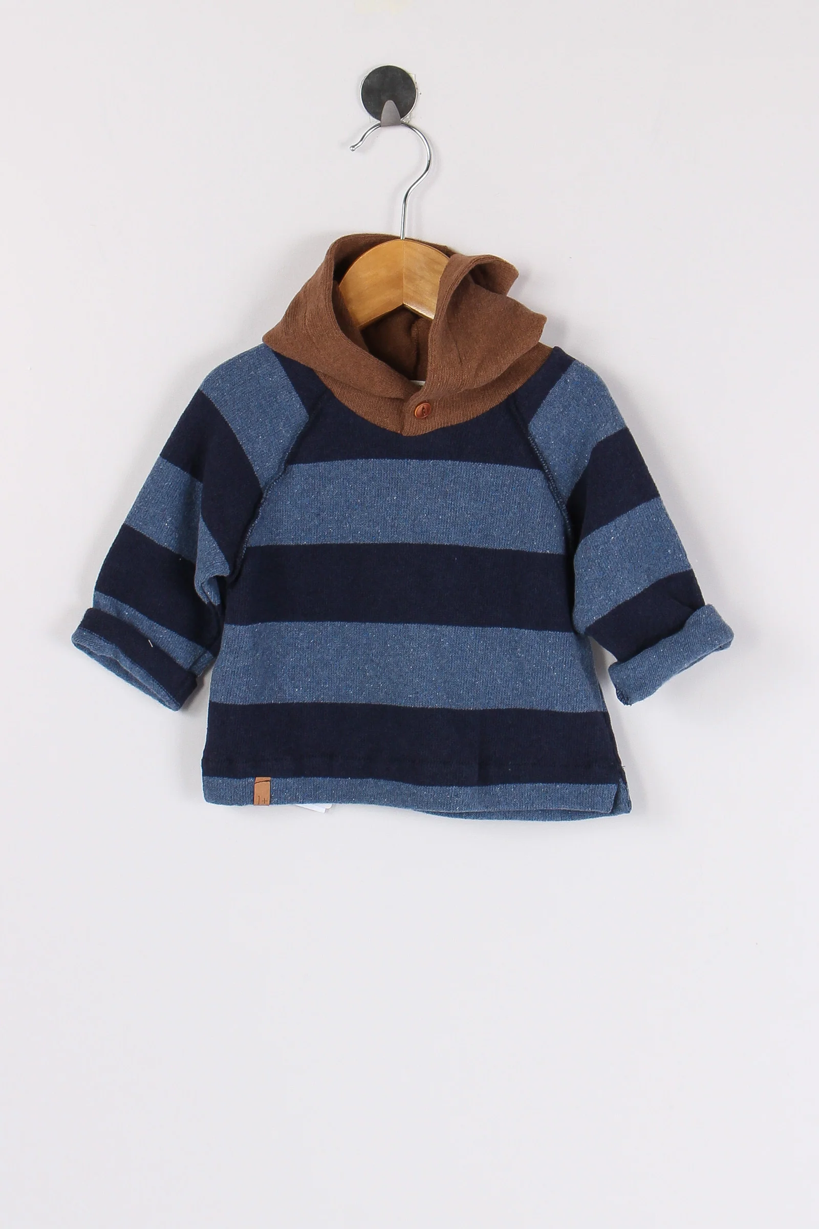 Maglia Righe Cappuccio Coccio Denim/avio