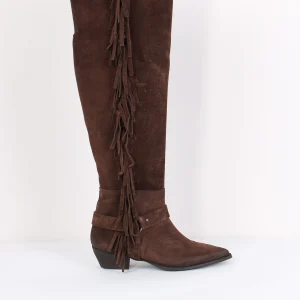 Stivale Alto Camoscio Frange Moro