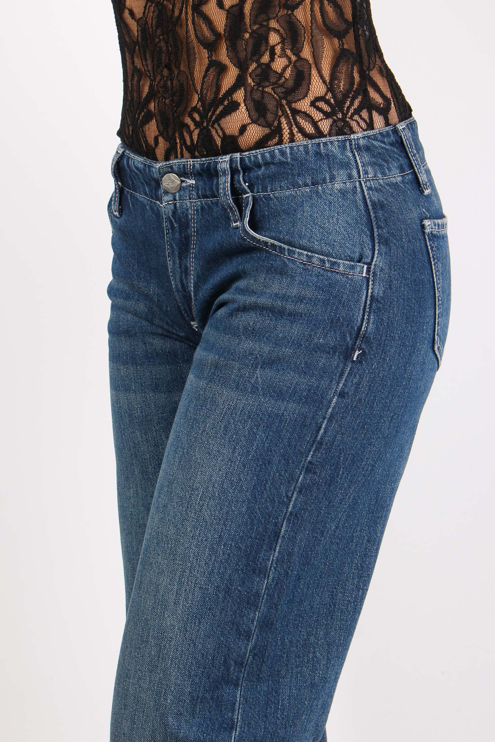 Denim Vita Bassa Gamba Larga Denim Scuro - immagine 7