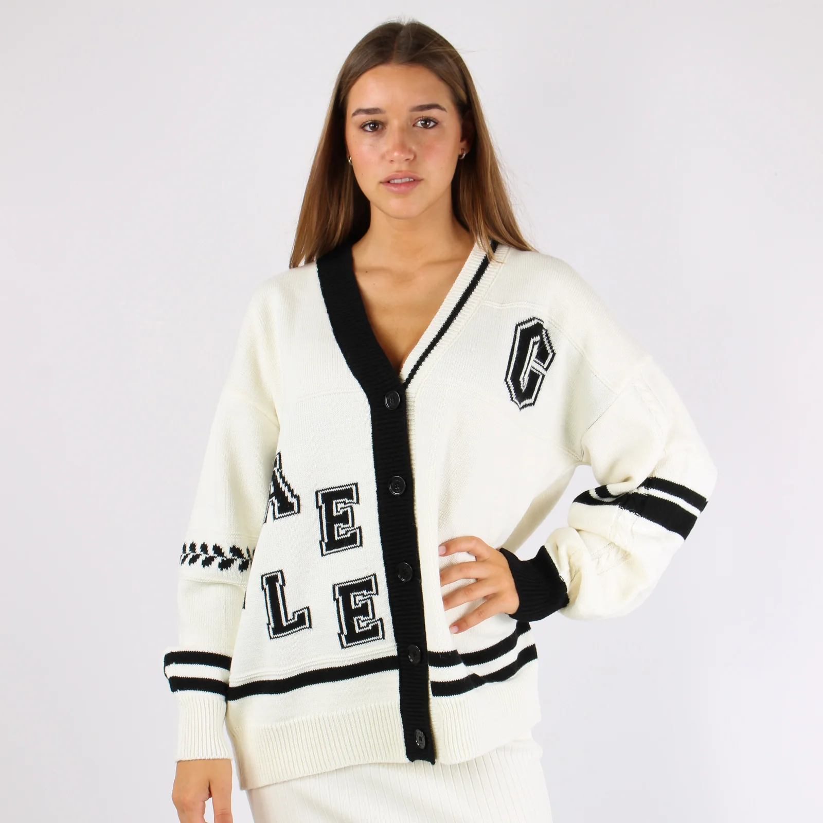 Cardigan College Bicolore Off White - immagine 4