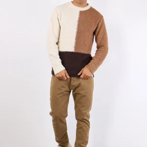 Maglia Boucle Colorblock Ecru