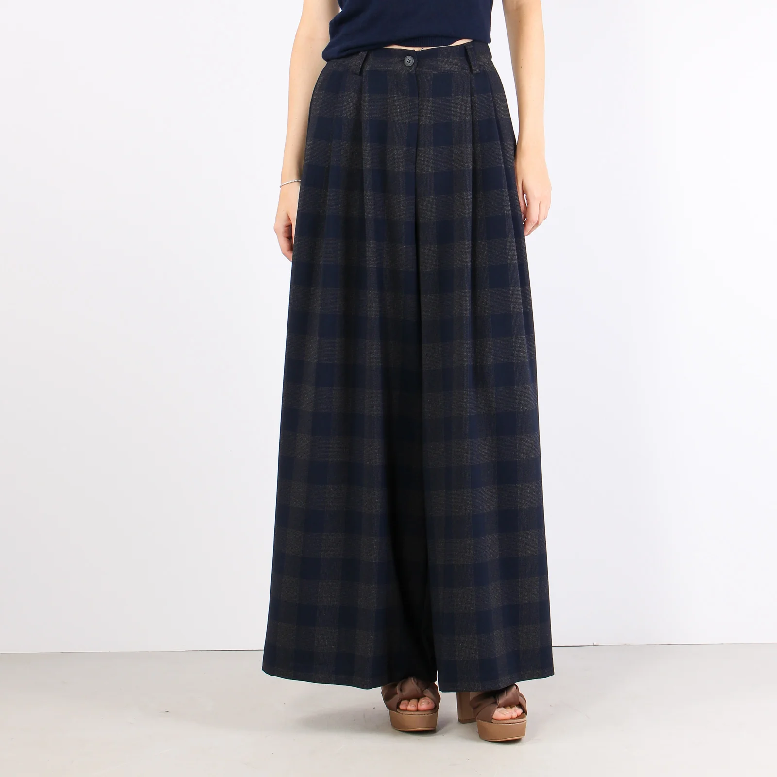 Pantalone Palazzo Quadri Blu/moro - immagine 9