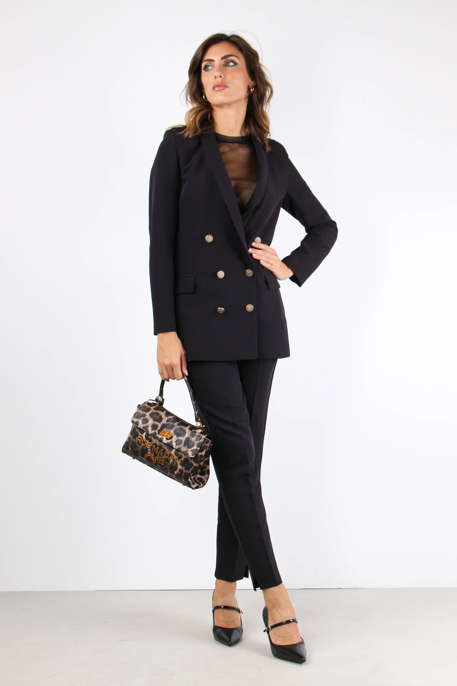 Pantalone Sigaretta Tessuto Fl Nero - immagine 6