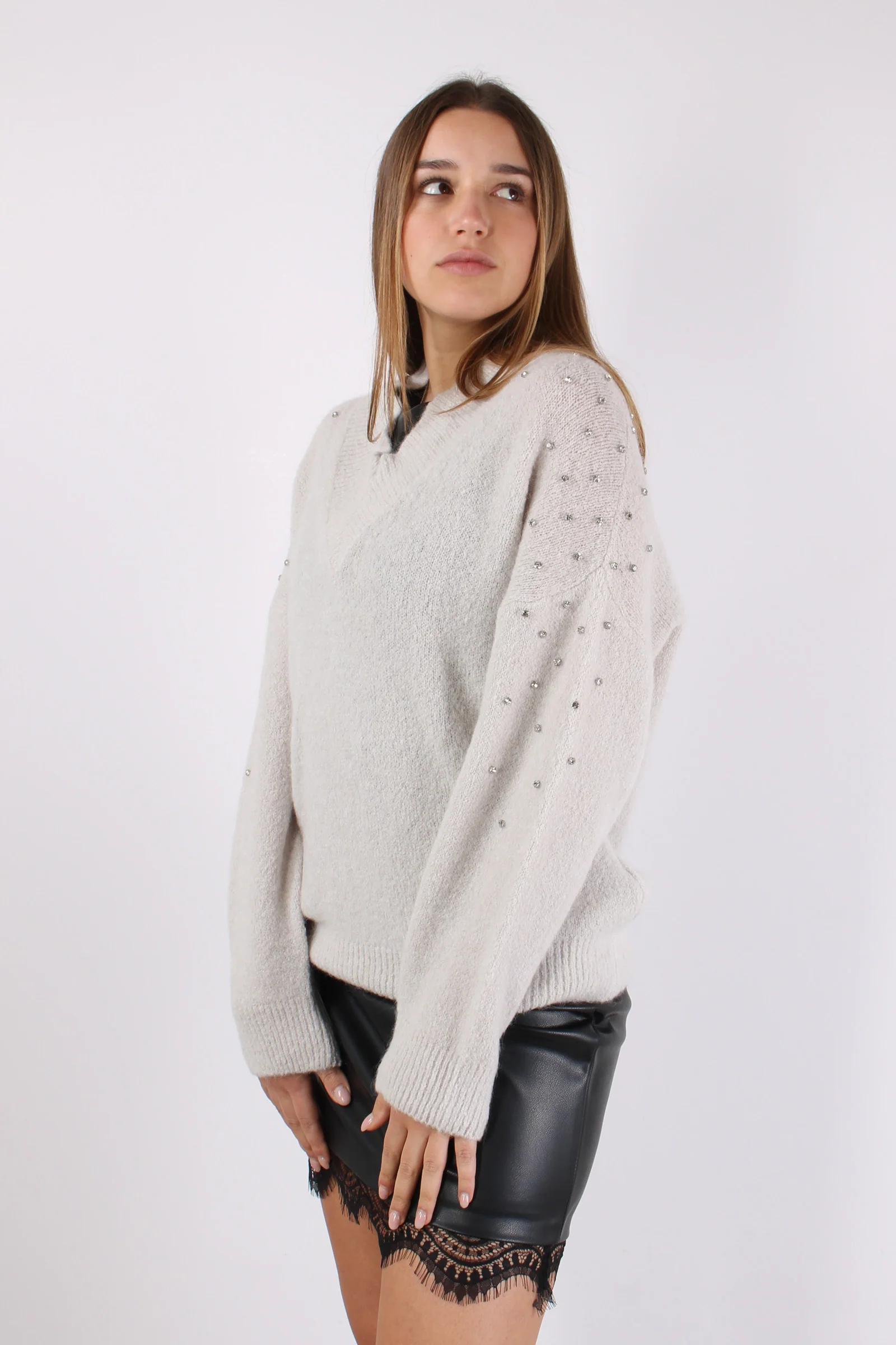 Maglia Scavo V Inserto Strass Ghiaccio - immagine 4