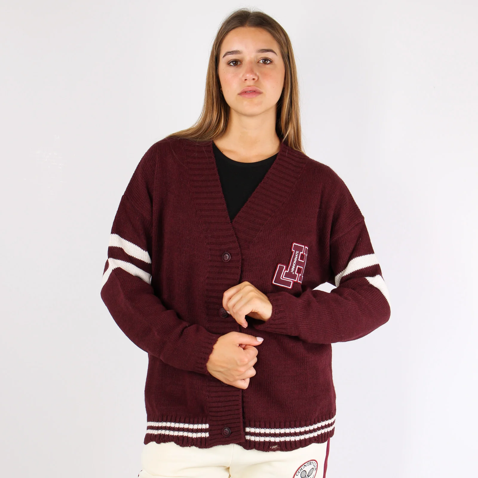 Cardigan Lana Bottoni Patch Bordeaux - immagine 9