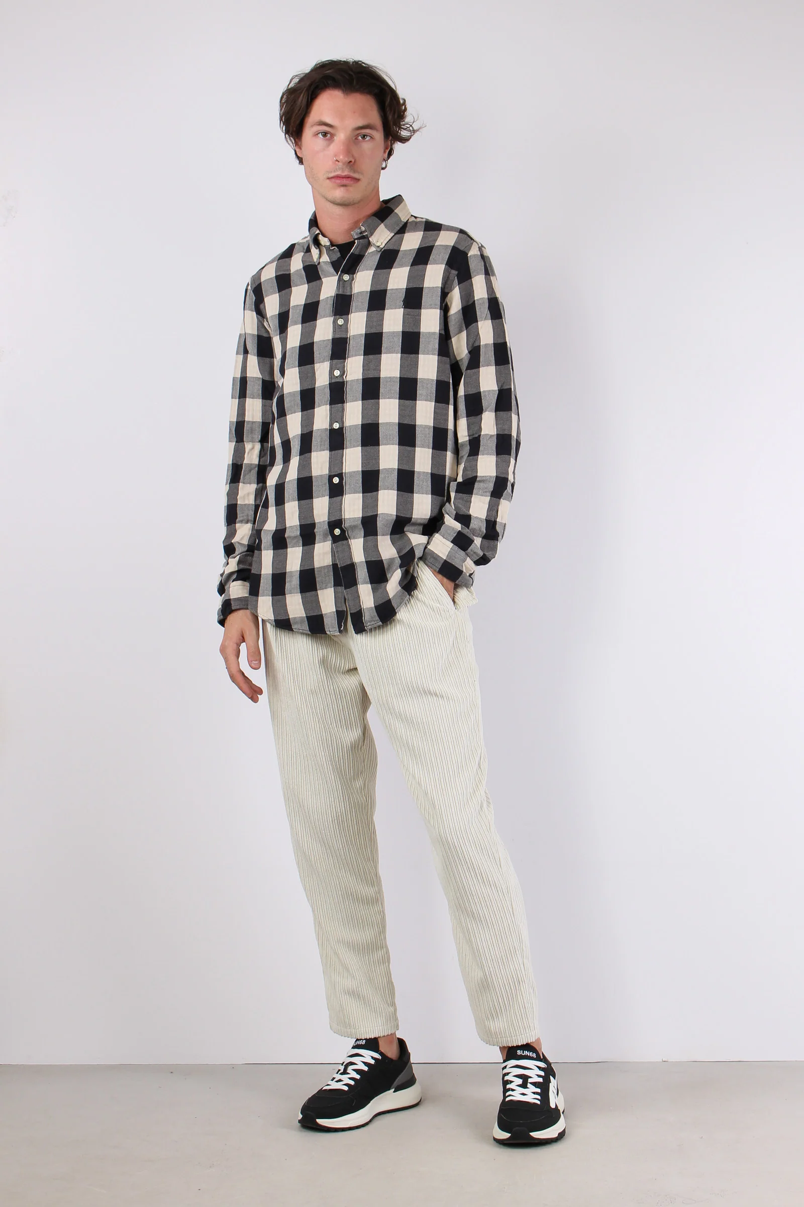 Camicia Fantasia Quadri Cream/black