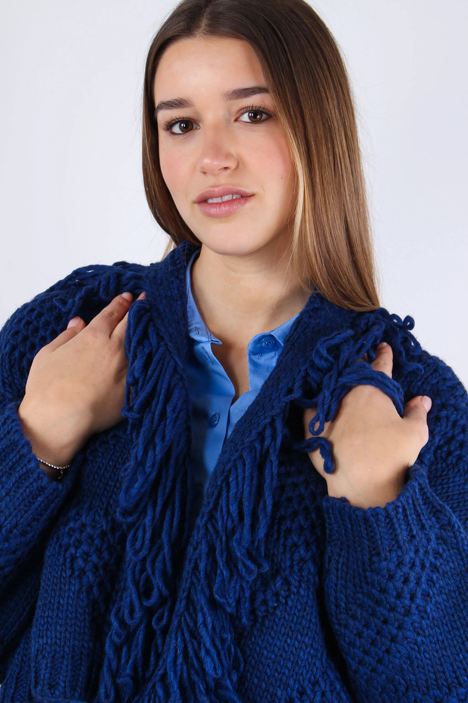 Cardigan Corto Effetto Uncinet Blu - immagine 9