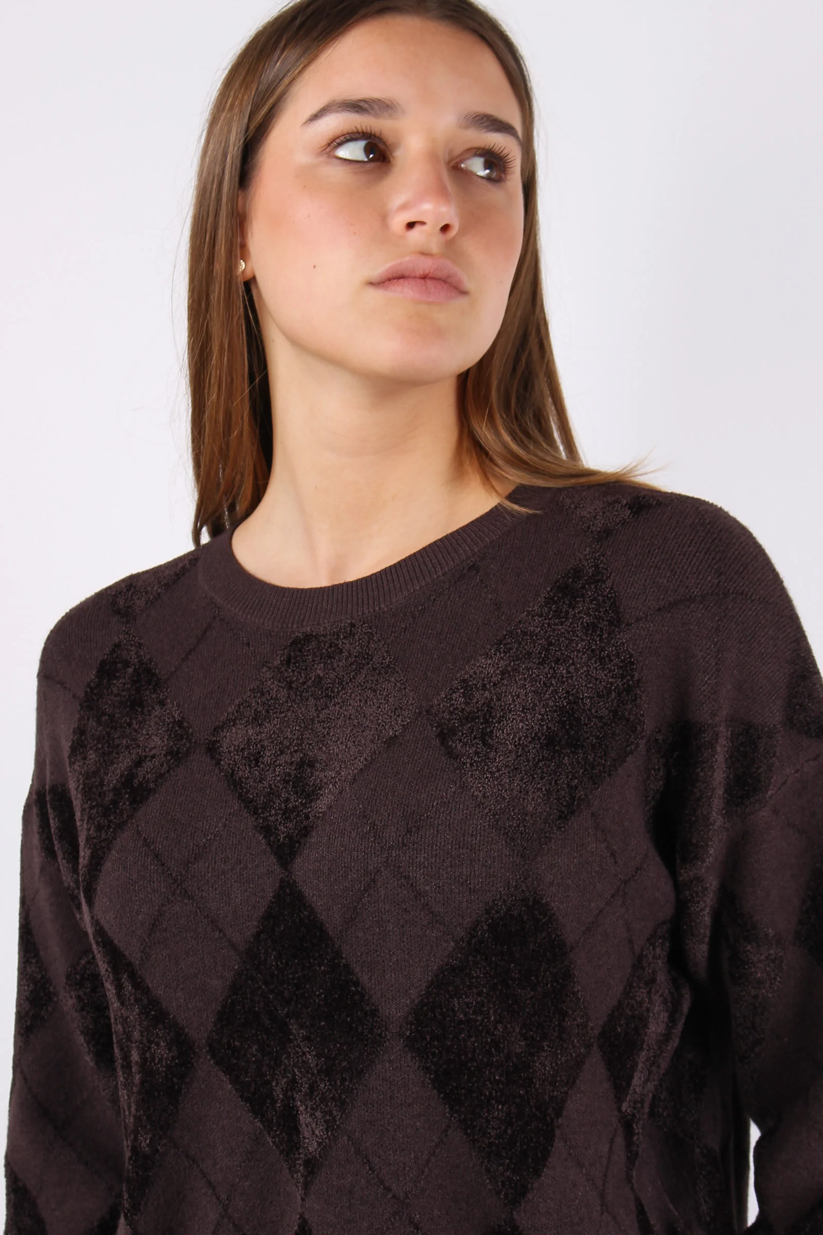 Maglia Rombi Ciniglia Intarsi Moro - immagine 8