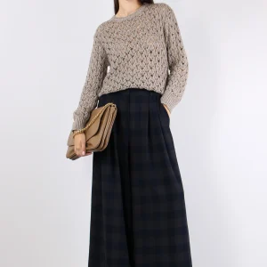 Pantalone Palazzo Quadri Blu/moro