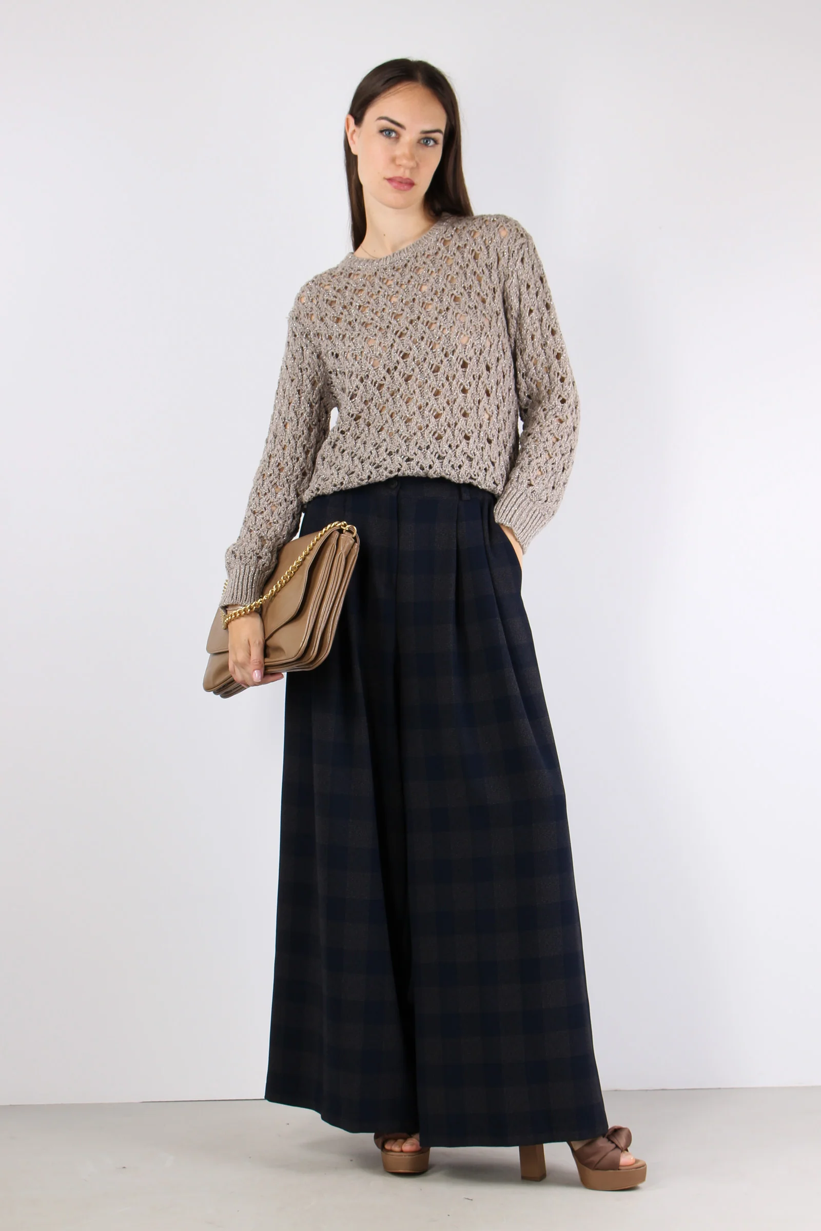 Pantalone Palazzo Quadri Blu/moro - immagine 2