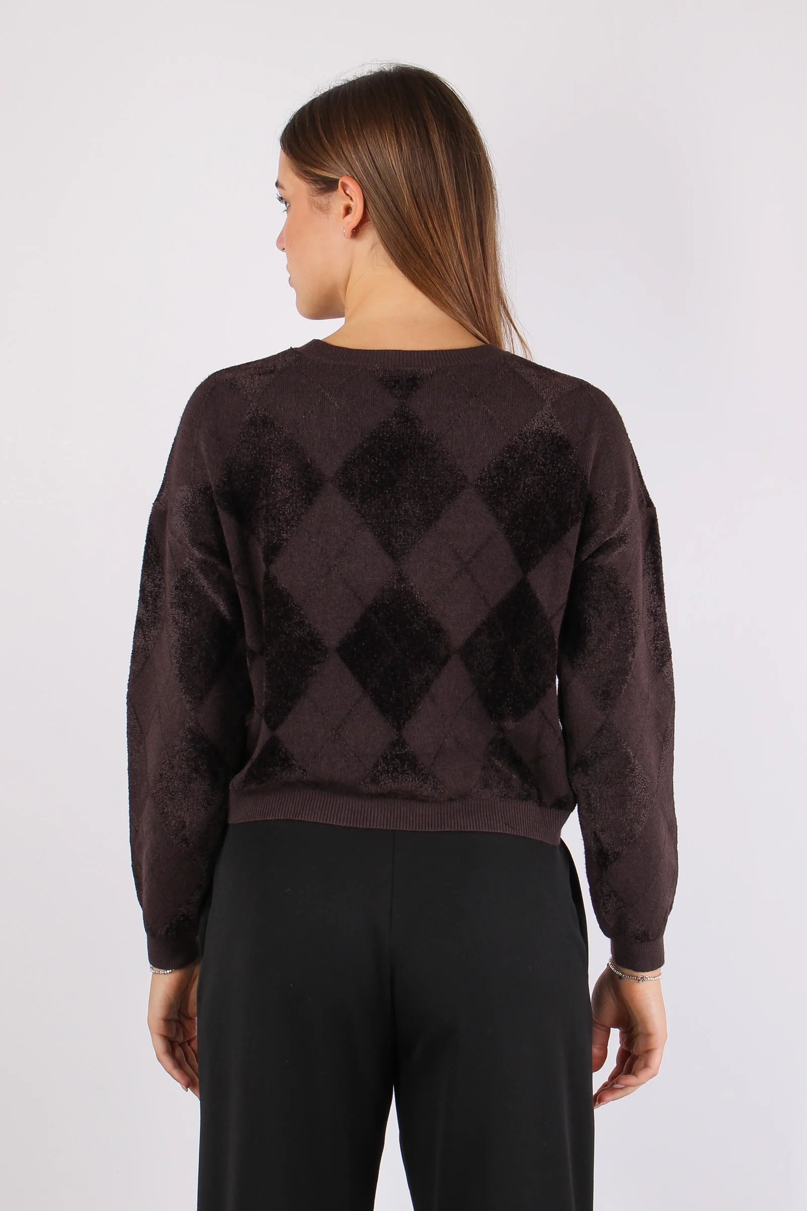 Maglia Rombi Ciniglia Intarsi Moro - immagine 5