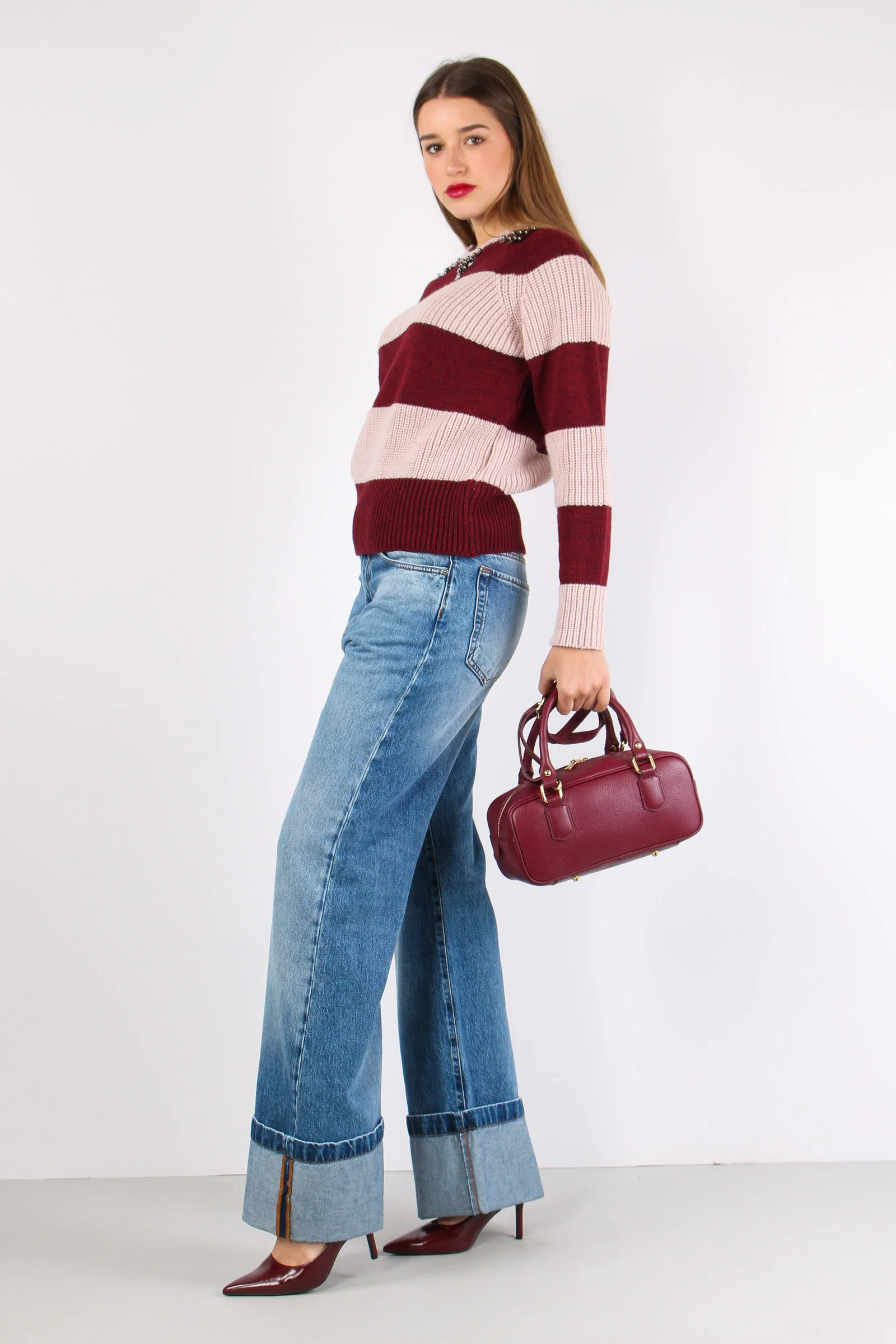 Maglia Riga Paillettes Rosa/bordeaux - immagine 2