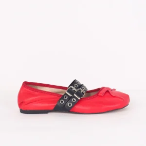 Ballerina Fibbia Borchie Vera Rosso/nero