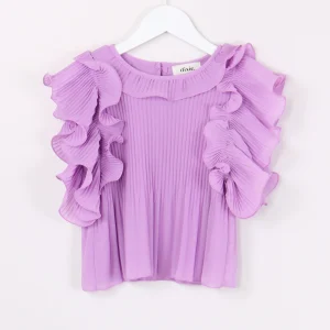Top Plisse Manica Rouches Lilla Scuro