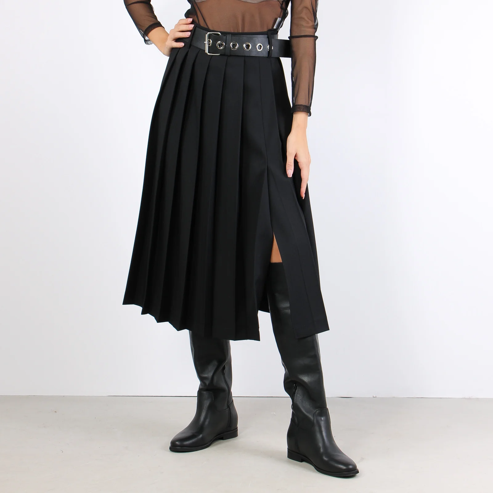 Gonna Midi Pieghe Nero - immagine 8