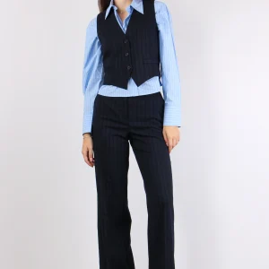 Pantalone Palazzo Gessato Blu/fango