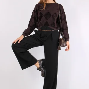 Maglia Rombi Ciniglia Intarsi Moro