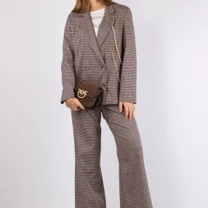 Pantalone Palazzo Check Cintur Bordeuax/cammello