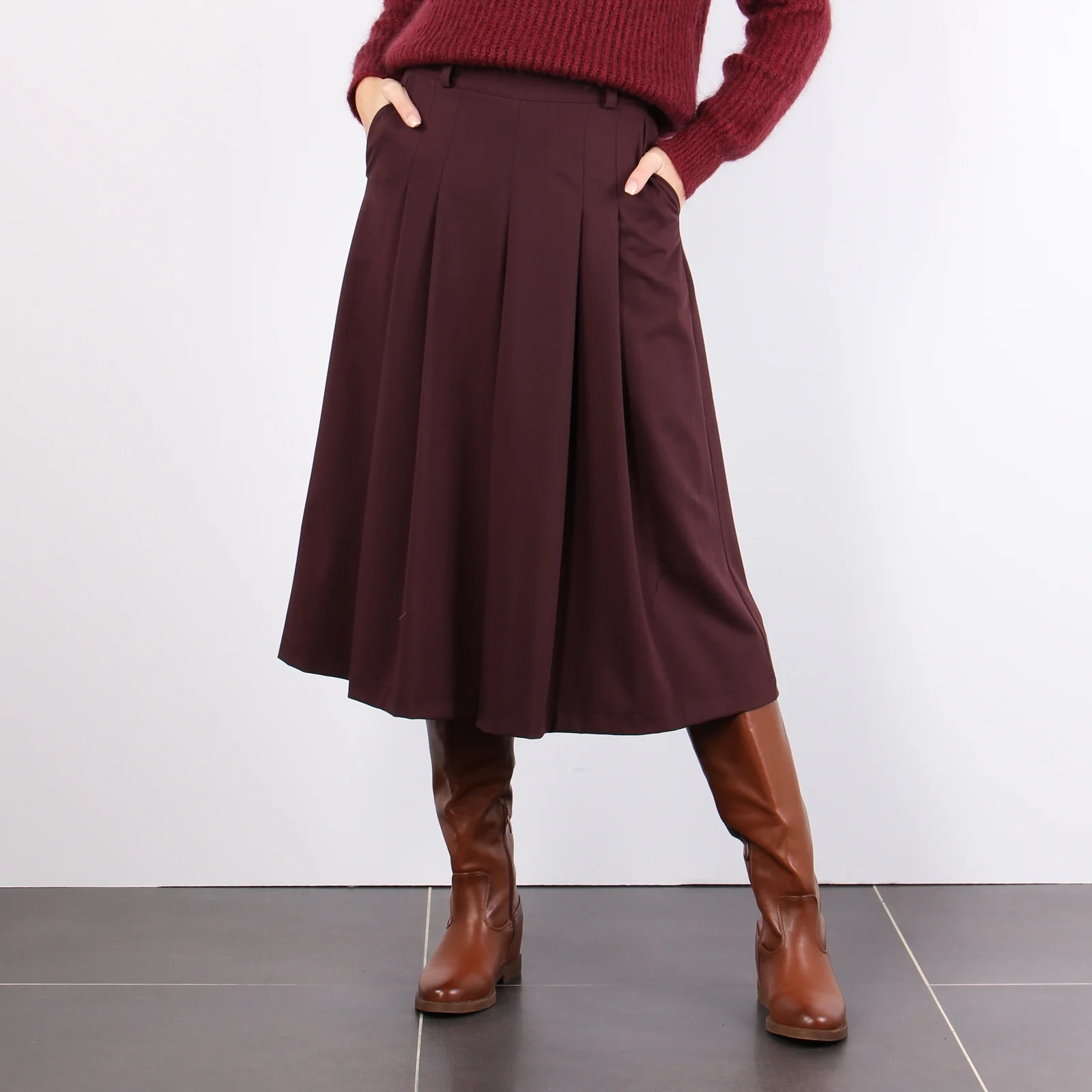 Gonna Pieghe Fresco Lana Vino - immagine 8