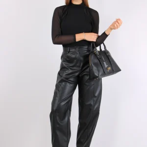 Top Bimateriale Manica Ampia Nero