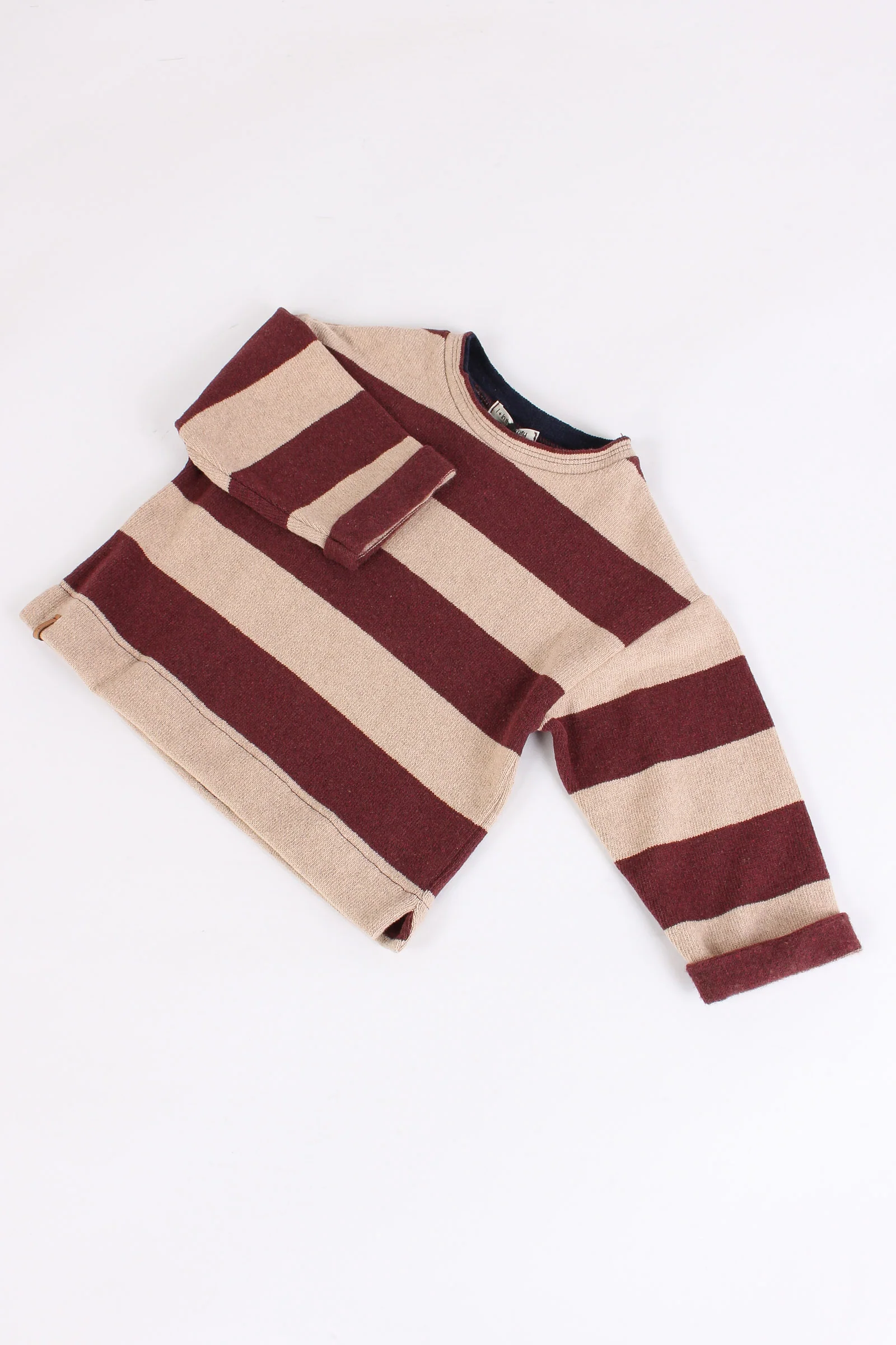 Maglia Riga Caldo Cotone Melanzana/beige - immagine 4