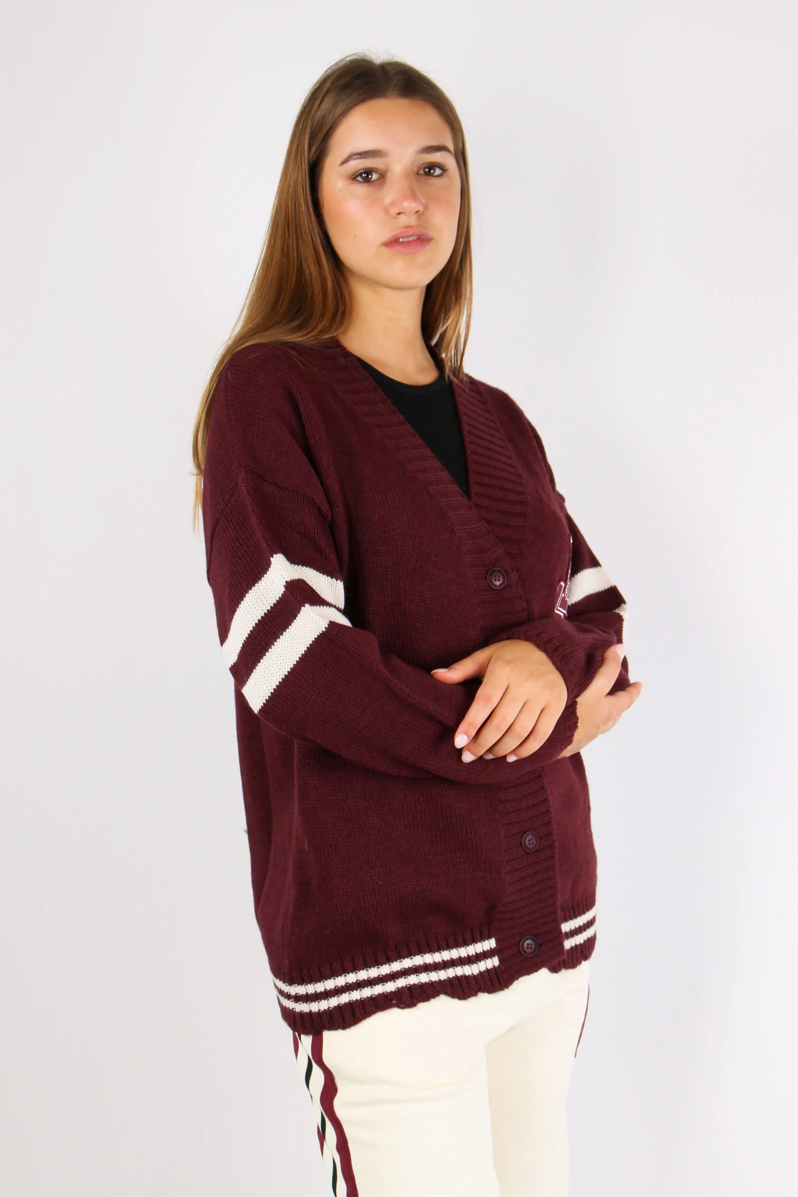 Cardigan Lana Bottoni Patch Bordeaux - immagine 7