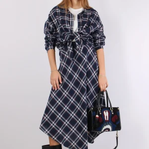 Gonna Punte Check Blu/bordeaux