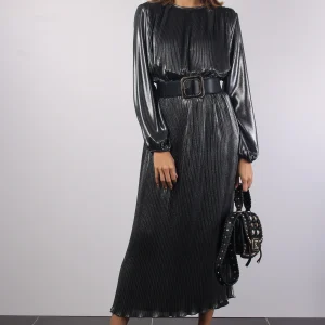 Abito Lungo Plisse Laminato Grigio