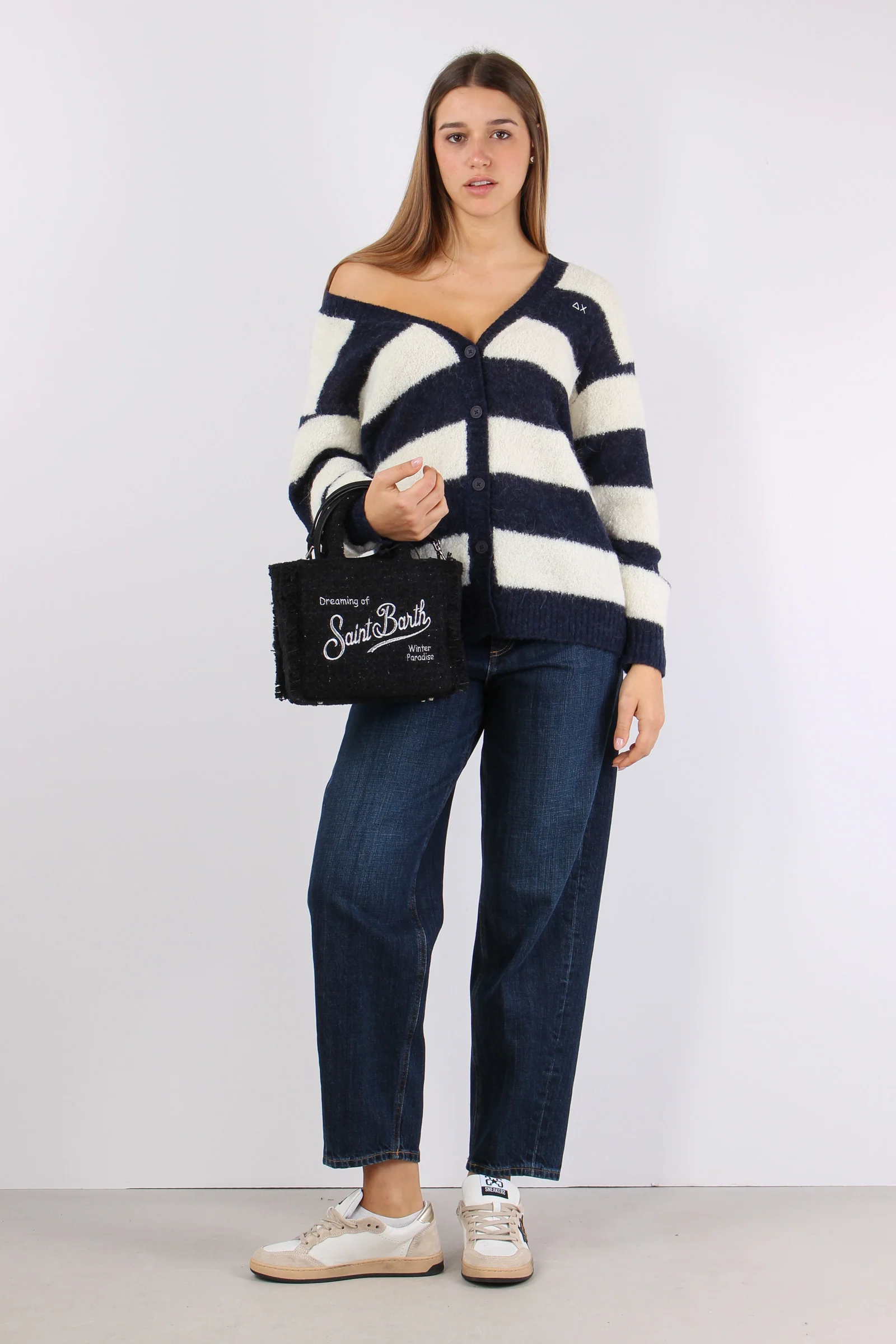 Cardigan Over Riga Bianco/navy