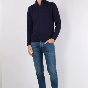 Collo Alto 3 Bottoni Cotone Poseidon Blue