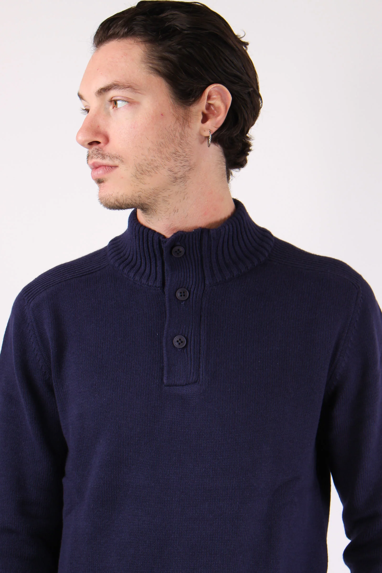 Collo Alto 3 Bottoni Cotone Poseidon Blue - immagine 7