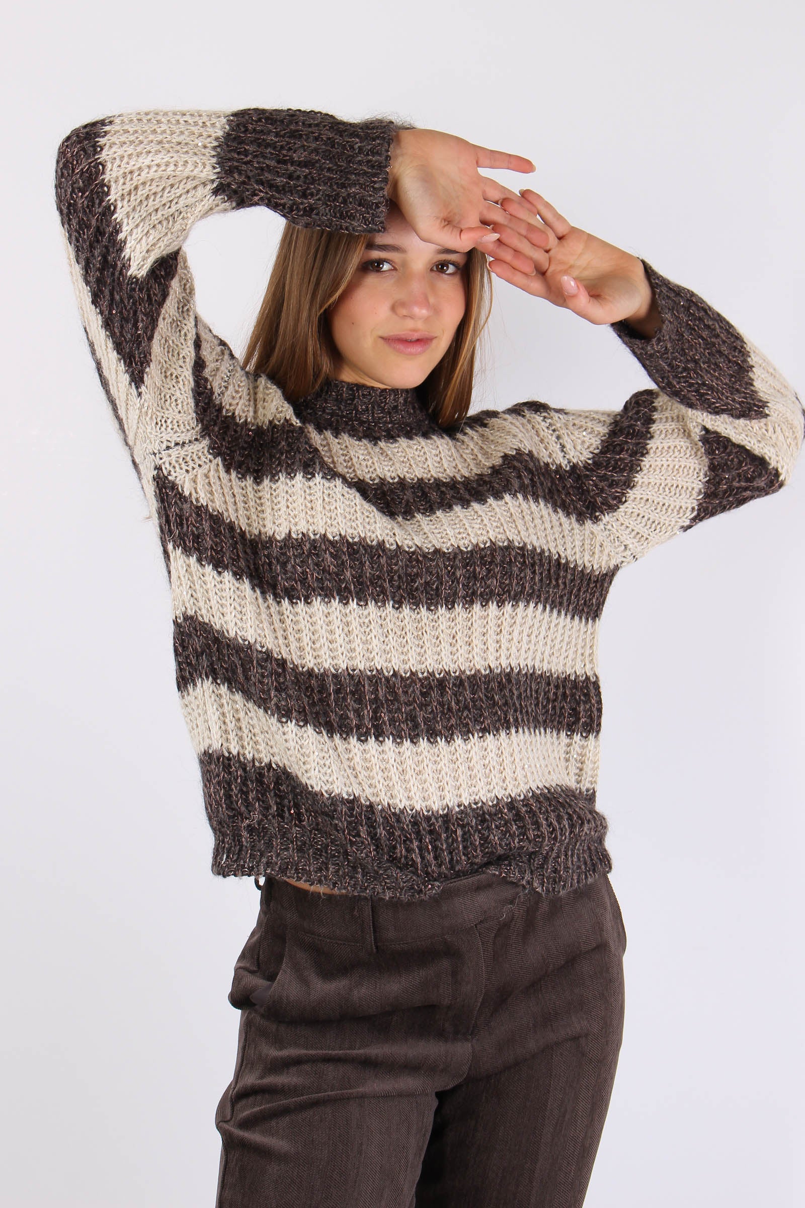 Maglia Riga Paillettes Panna/moro - immagine 8