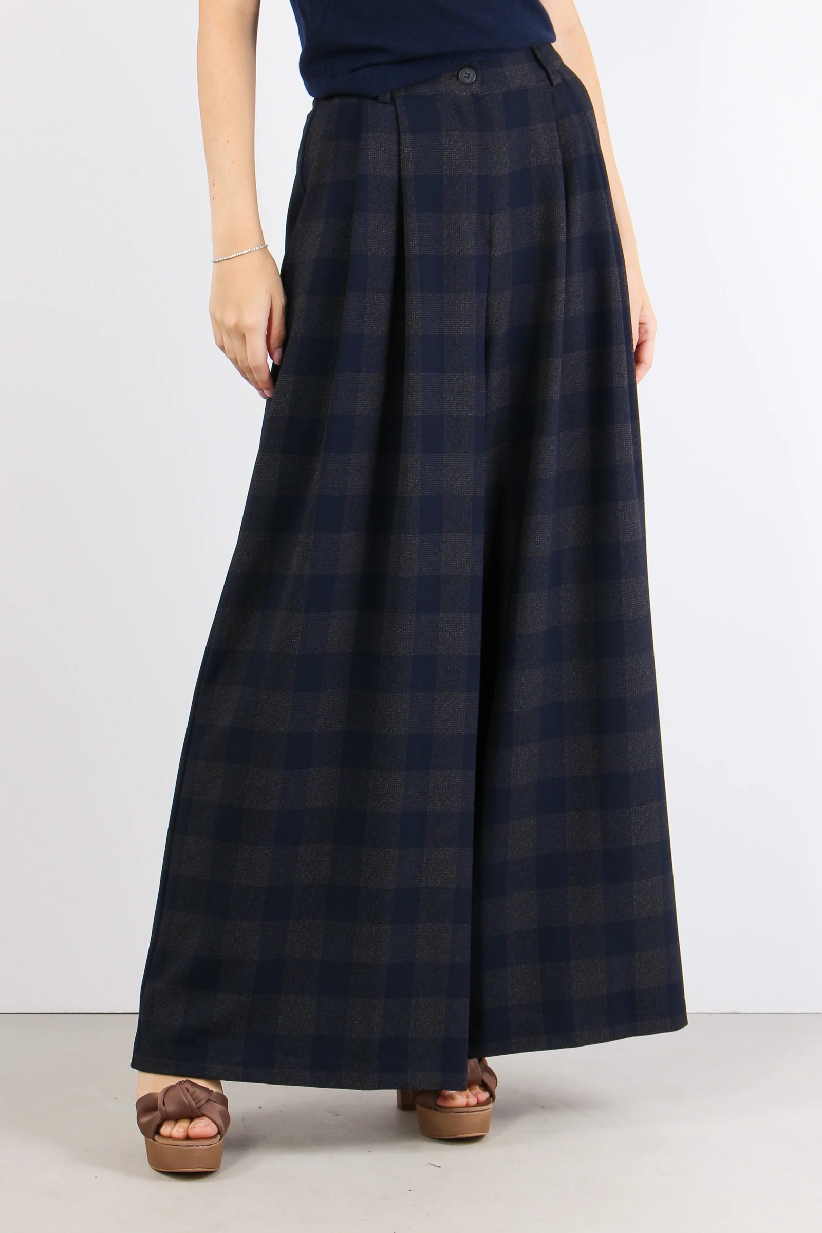 Pantalone Palazzo Quadri Blu/moro - immagine 3