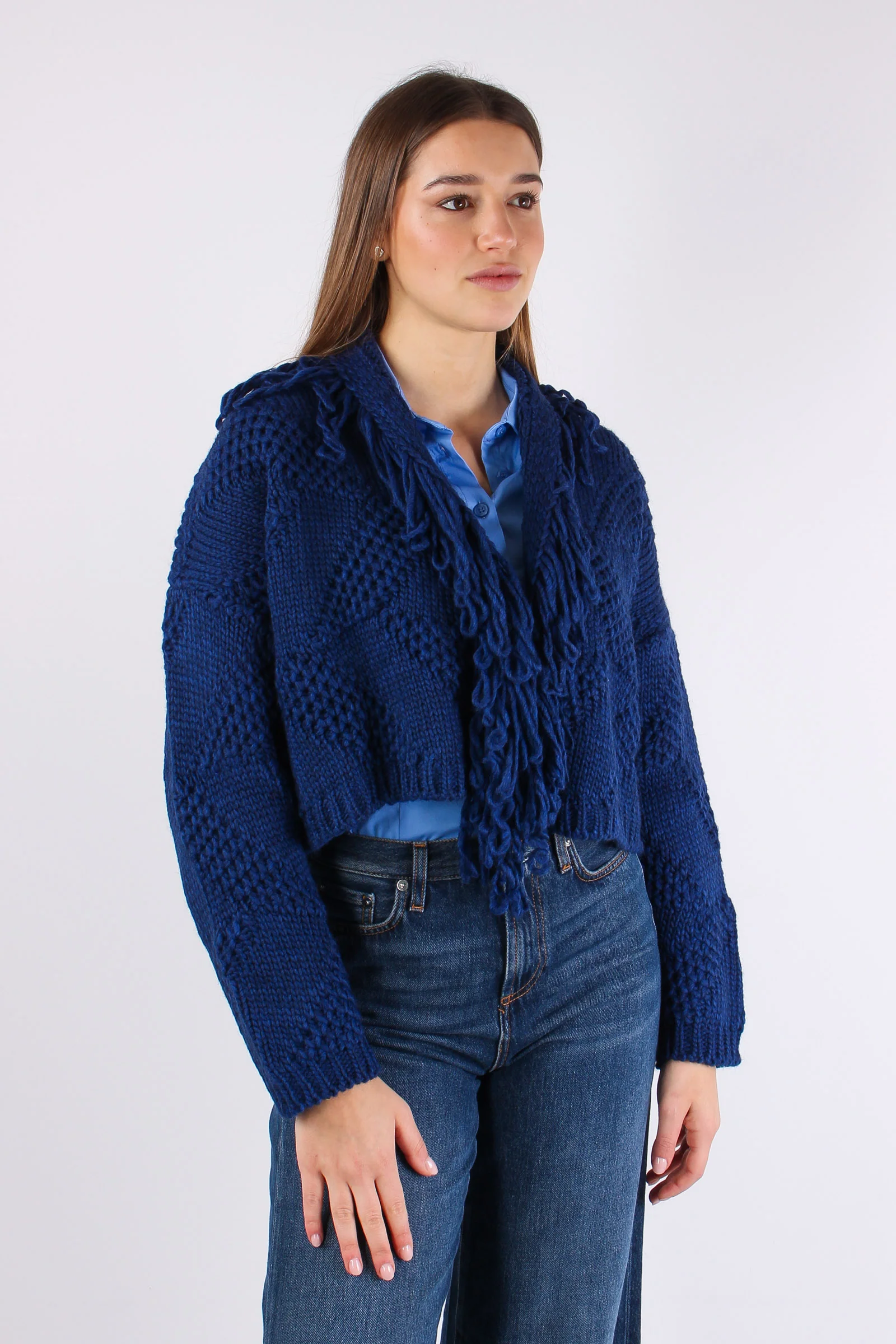 Cardigan Corto Effetto Uncinet Blu - immagine 7