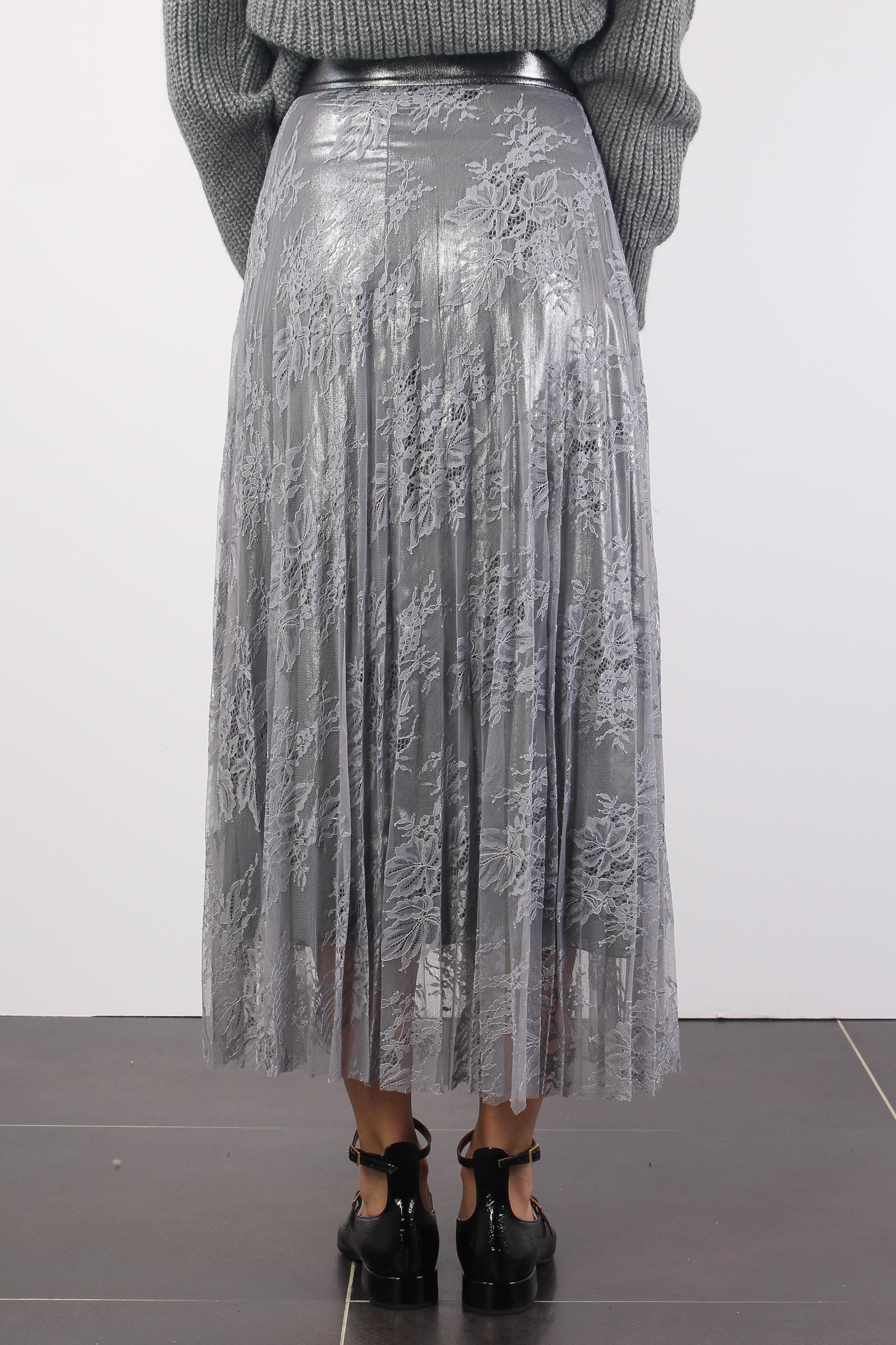 Gonna Lunga Pizzo Laminata Grigio Perla - immagine 4
