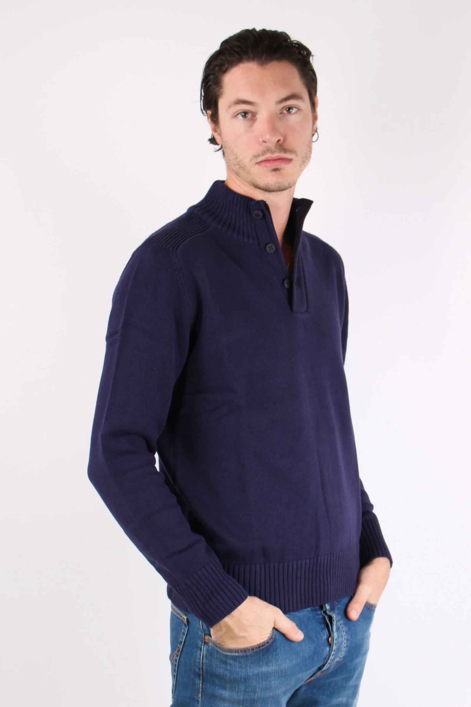 Collo Alto 3 Bottoni Cotone Poseidon Blue - immagine 8