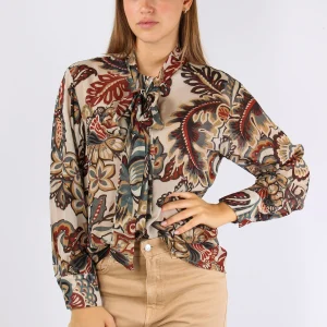 Camicia Fiocco Viscosa Fantasi Ottanio/bordeaux