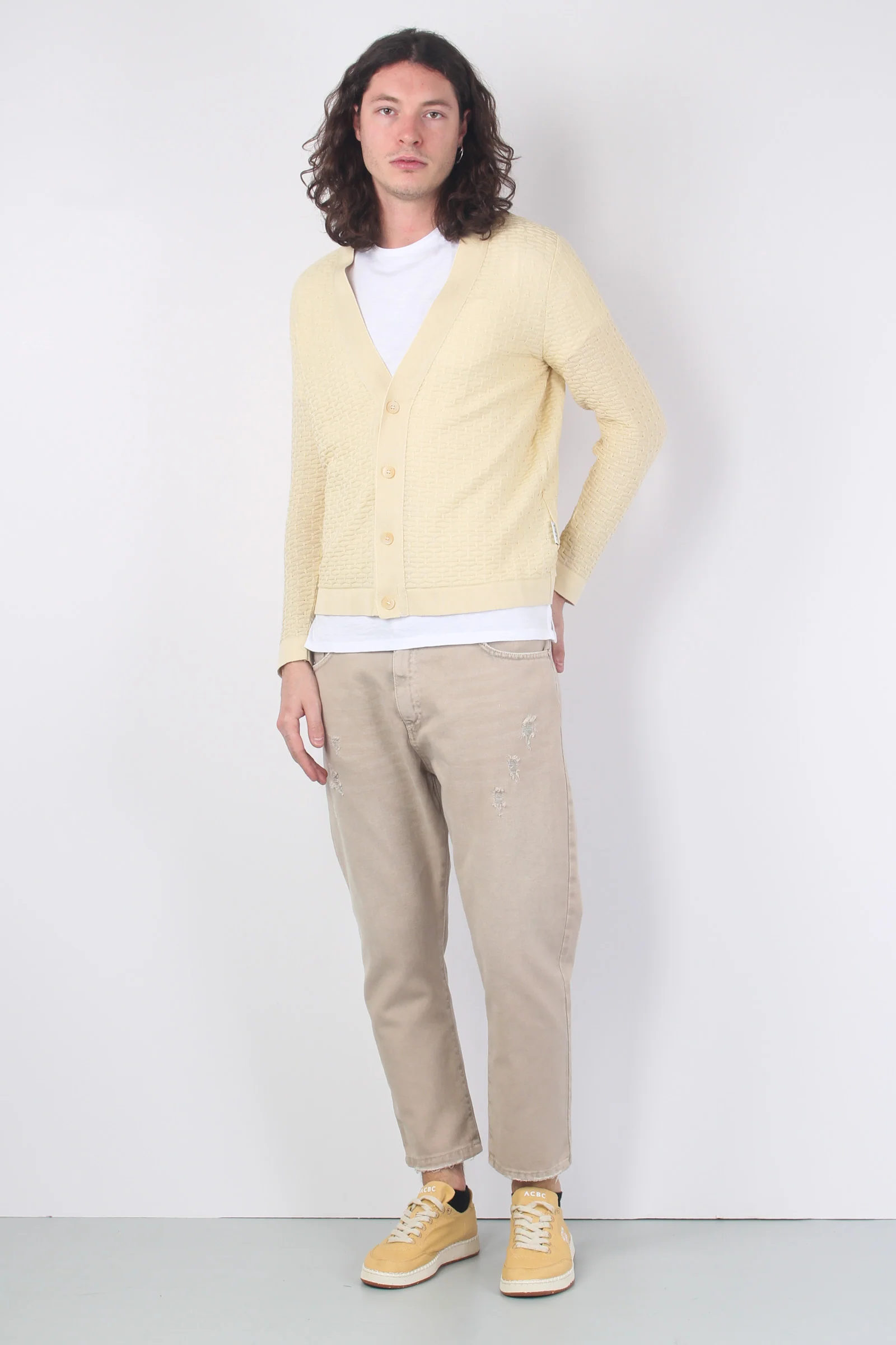 Cardigan Tramato Scollo V Sabbia - immagine 5