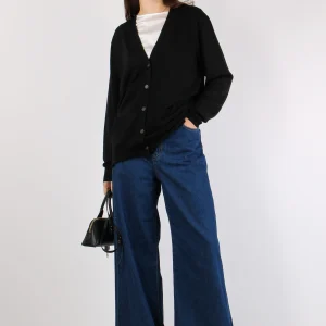 Cardigan Over Tasche Applicate Polo Black