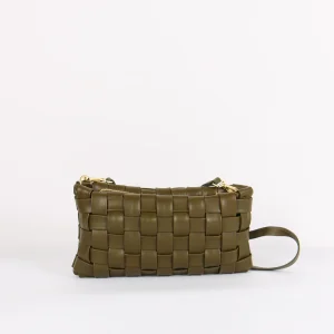 Pochette Intreccio Vera Pelle Verde Militare