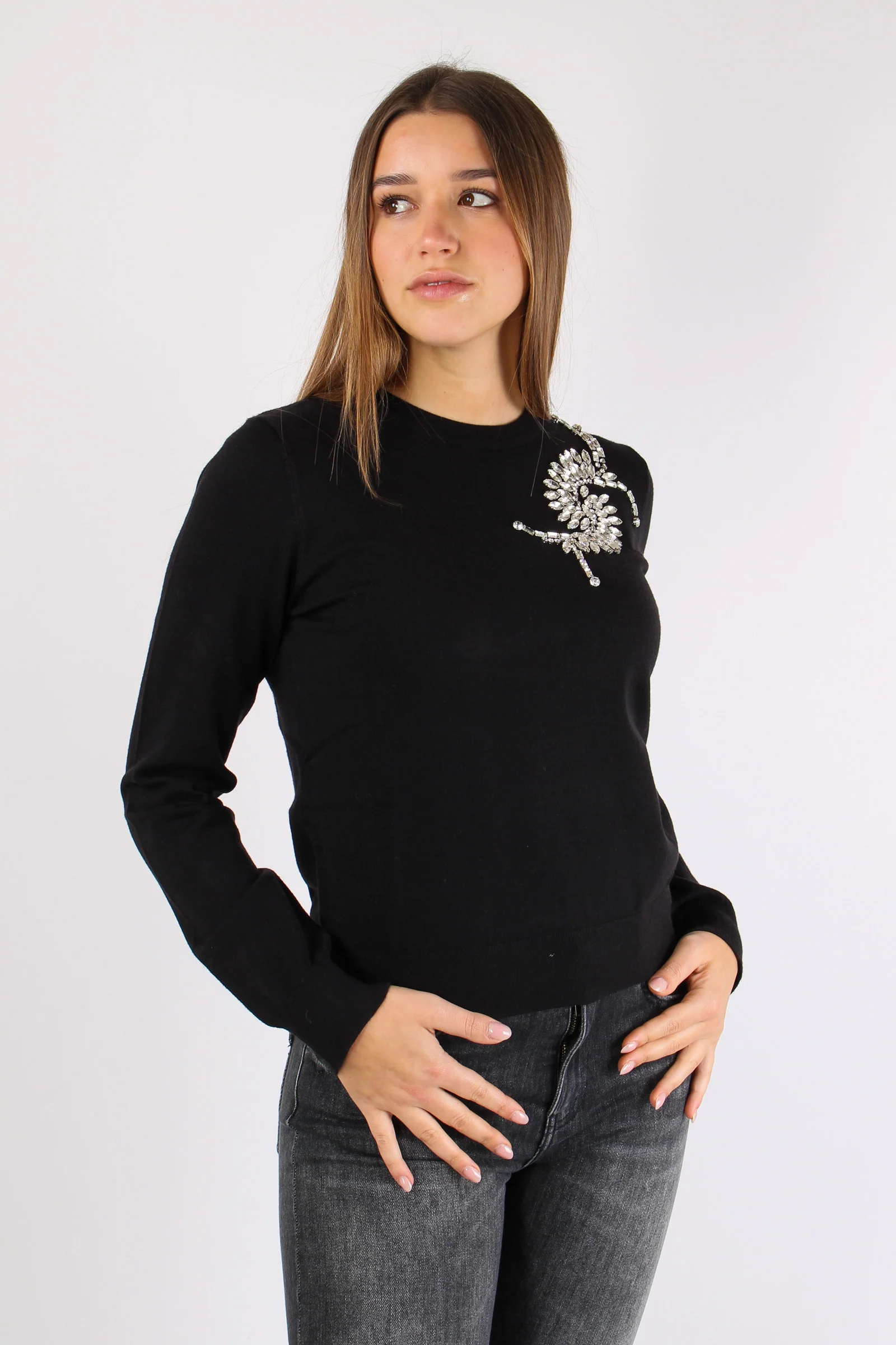 Cretas Maglia Giroccollo Appli Black - immagine 8