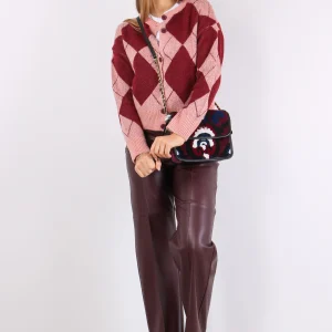 Cardigan Intarsi Rombi Rosa/bordeaux