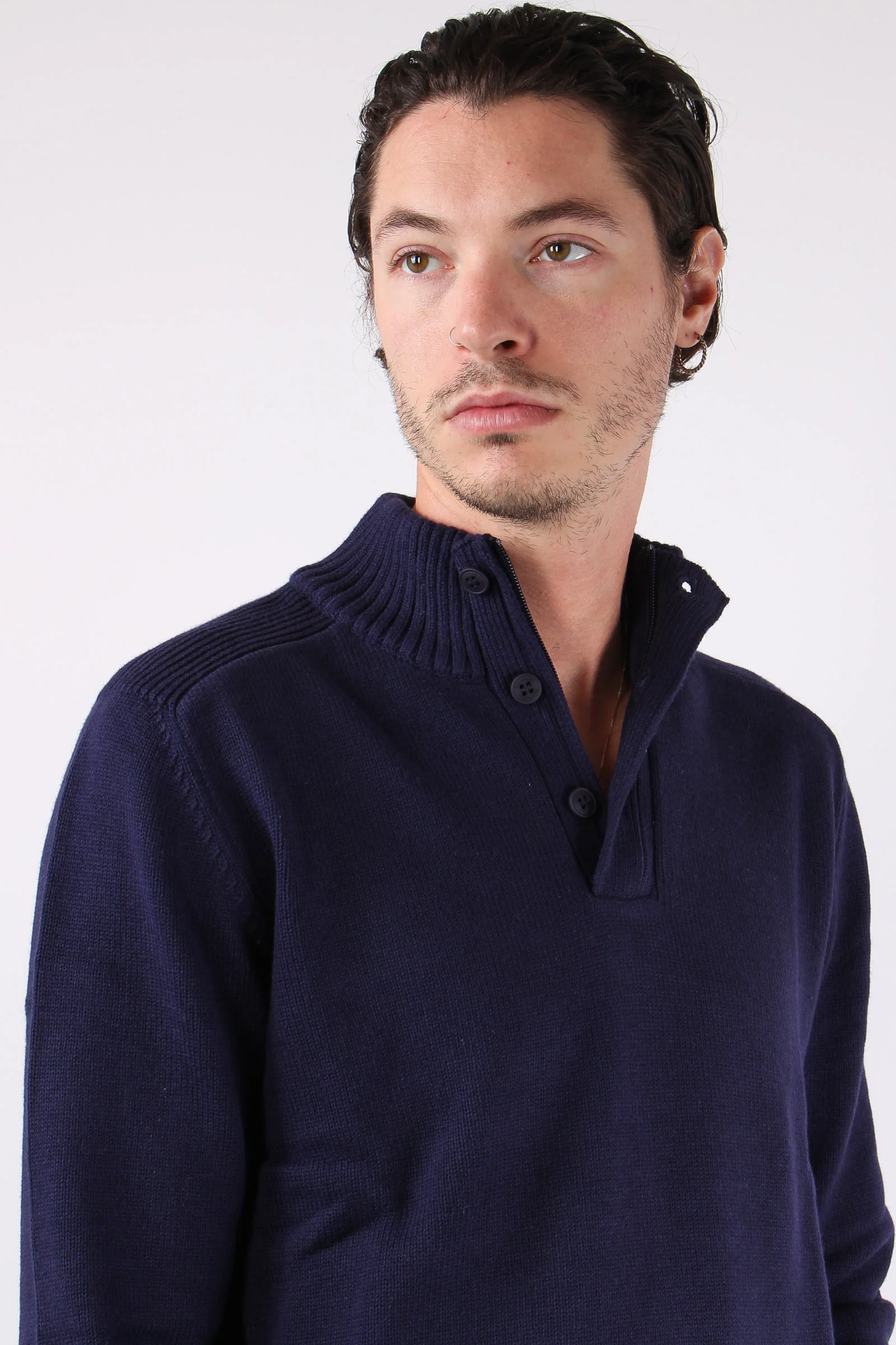 Collo Alto 3 Bottoni Cotone Poseidon Blue - immagine 9