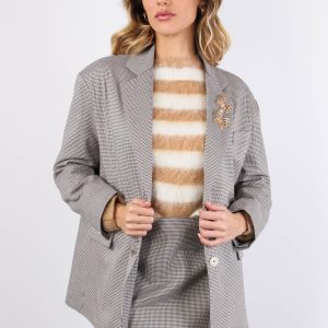 Giacca Over Micro Pied De Poul Grigio/moro