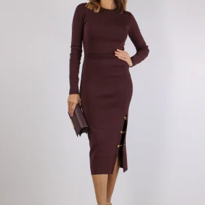 Abito Maglia Spacco Merlot