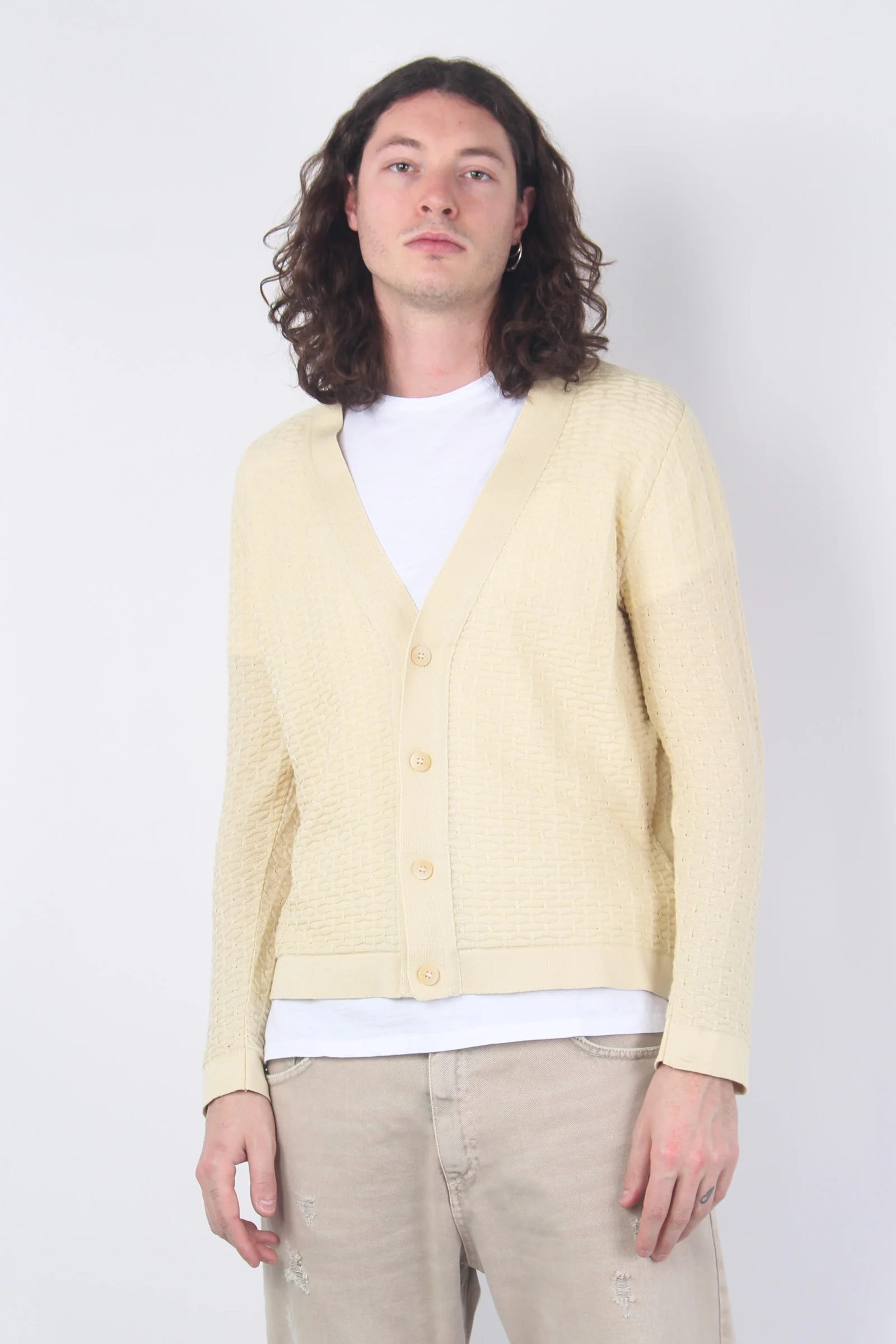 Cardigan Tramato Scollo V Sabbia - immagine 7