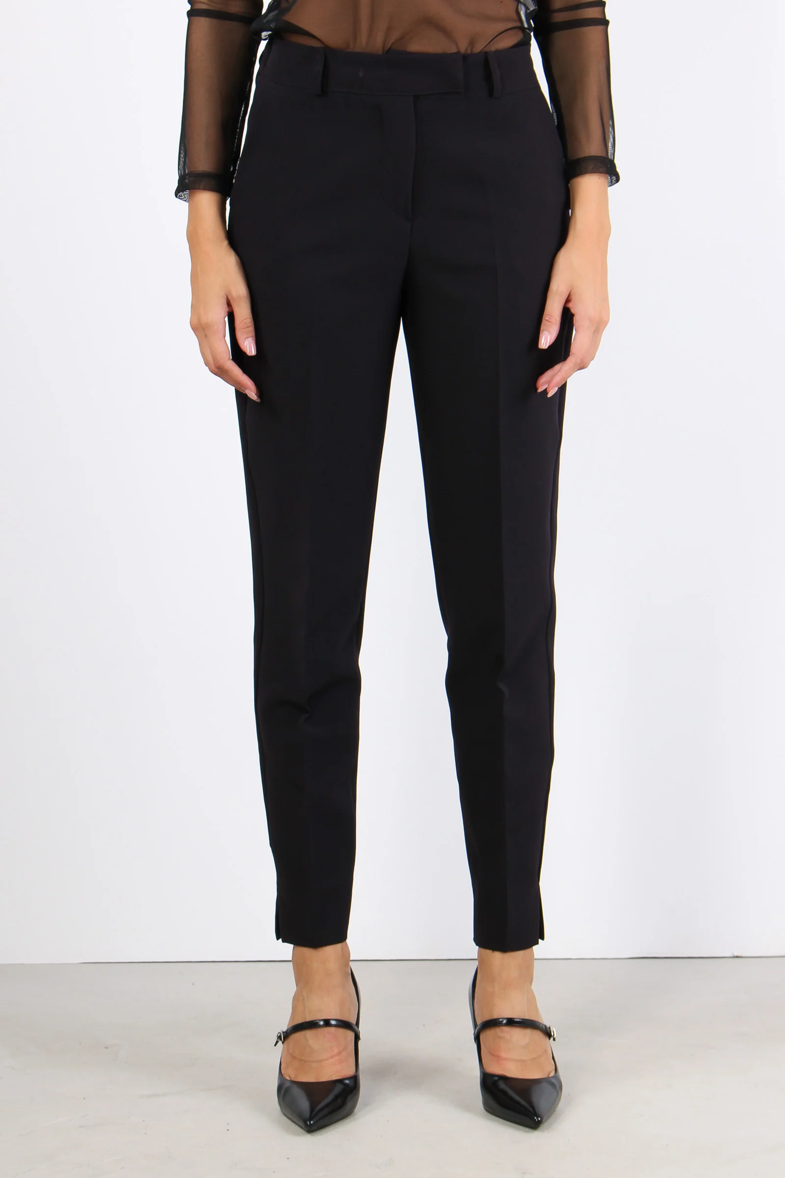 Pantalone Sigaretta Tessuto Fl Nero - immagine 3
