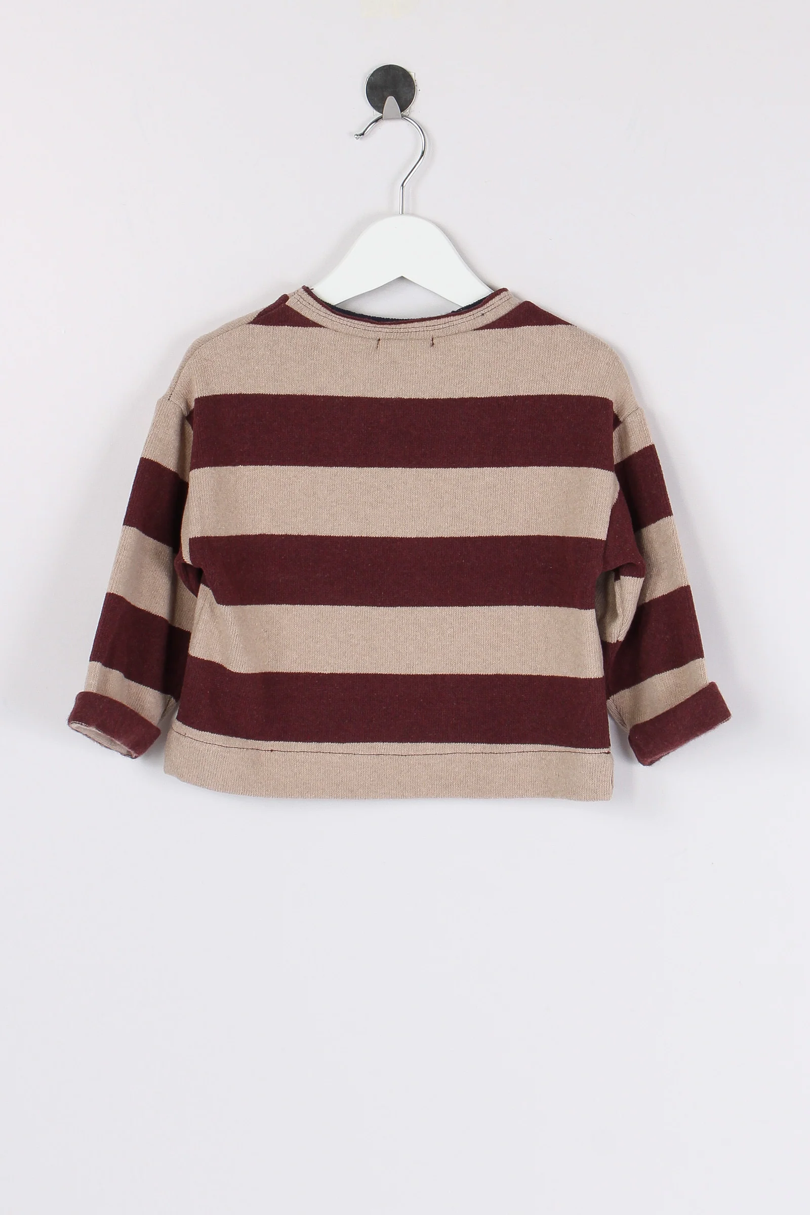 Maglia Riga Caldo Cotone Melanzana/beige - immagine 3